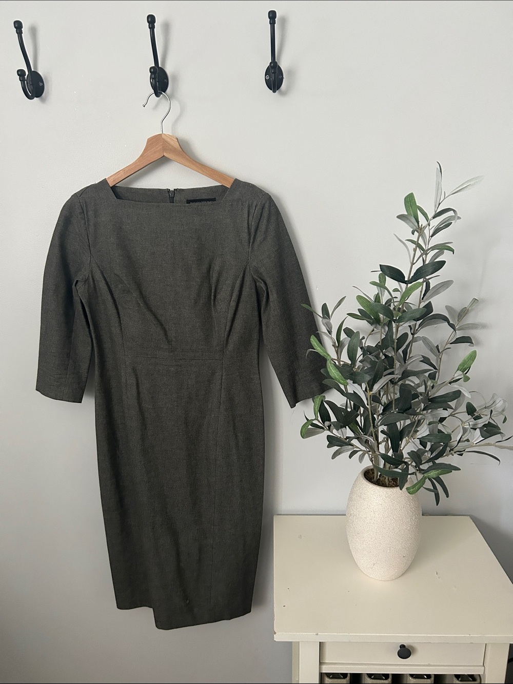 Banana Republic Olive Sheath Dress with Square Neck
